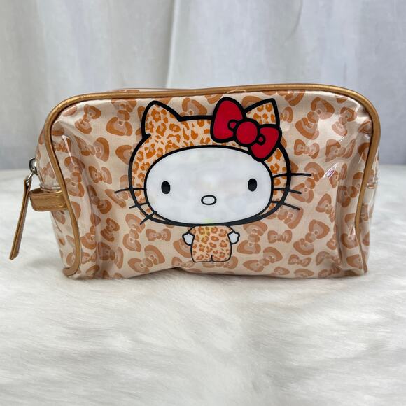 Hello Kitty X Forever 21 Bow Shaped Leopard Print Zipper Cosmetic Bag Pouch 2011 - Picture 1 of 16